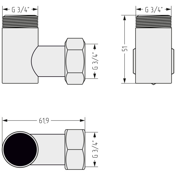 Уголок Стилье 3/4"x3/4" черный (172002-3434)