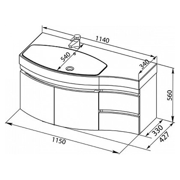 Тумба подвесная Aquanet Опера 115 R белый (2 дверцы 2 ящика) (00169654)