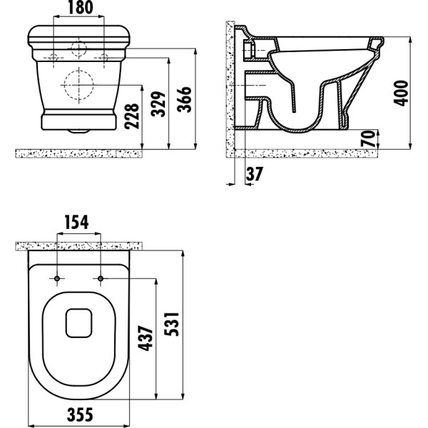 Унитаз подвесной с биде Creavit Antik 35,5x53,1x37 белый (AN320-00CB00E-0000)