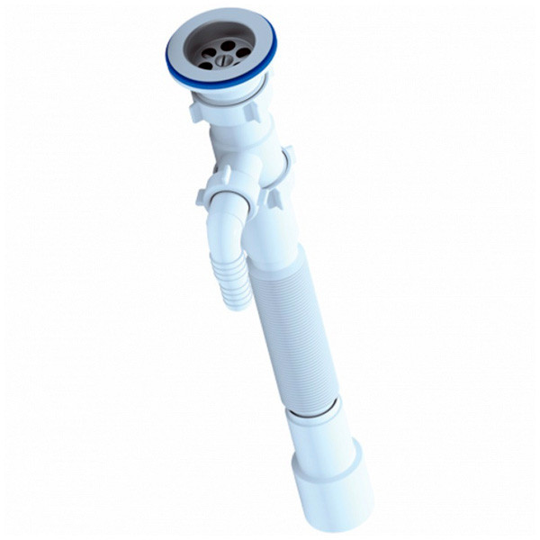 Сифон 40 мм. гофрированный с выпуском 1 1/2"(70 мм.)*40/50 АНИ с отводом для стиральной машины (476-886 мм.) АНИ пласт (G108)