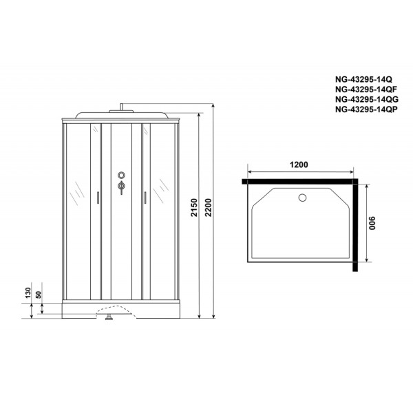 Душевая кабина с гидромассажем Classic 90x120 стекло матовое, профиль хром матовый (NG-43295-14QF)