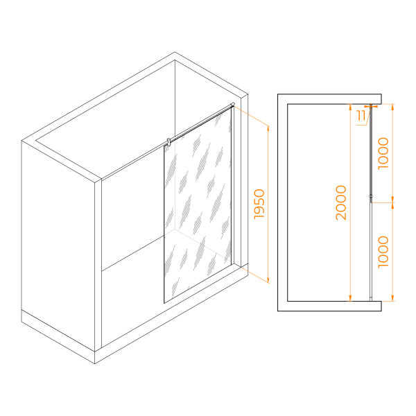 Душевое ограждение RGW Walk In 100x195 стекло прозрачное, профиль хром (351003310-11)