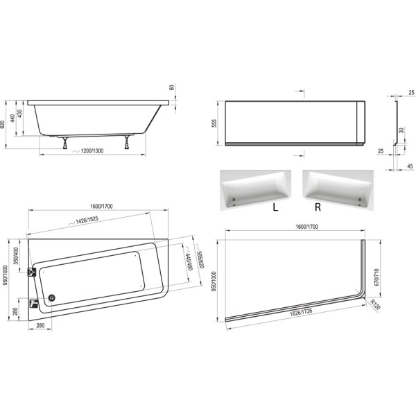 Ванна акриловая Ravak 10° 170x100x62 белая правосторонняя (C821000000)