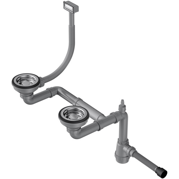 Сифон для полуторачашевых моек Omoikiri с прямоугольными переливами и декоративными решетками WK-1.5-IN античная латунь (4956485)