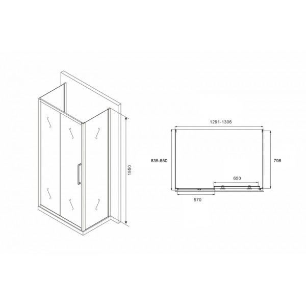 Душевой уголок Abber Schwarzer Diamant 85x130 стекло матовое, профиль профиль хром (AG30130MH-S85M-S85M)