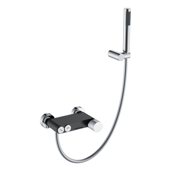 Смеситель для ванны и душа Boheme Stick black touch chrome с душевым гарнитуром черный (123-BCR.2)