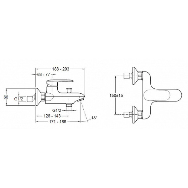Смеситель для ванны и душа Jacob Delafon Kumin хром (E99460-CP) Смеситель для ванны и душа Jacob Delafon Kumin хром (E99460-CP)