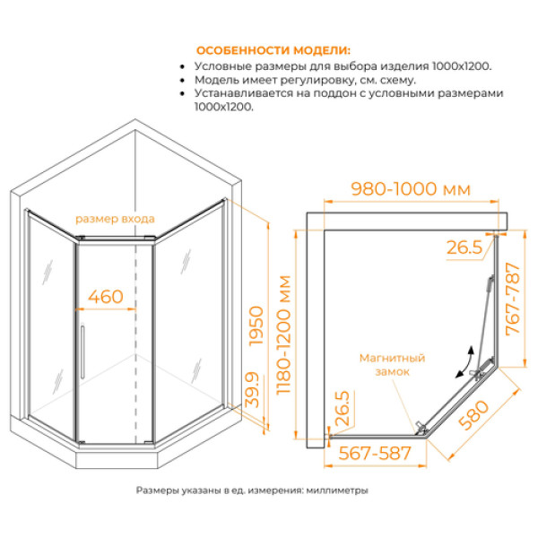 Душевой уголок RGW Passage PA-86 NEW 100x120x195 стекло прозрачное, профиль хром (38088602-11N)