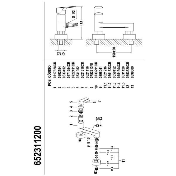 Смеситель для ванны и душа Teka Palma 652311200