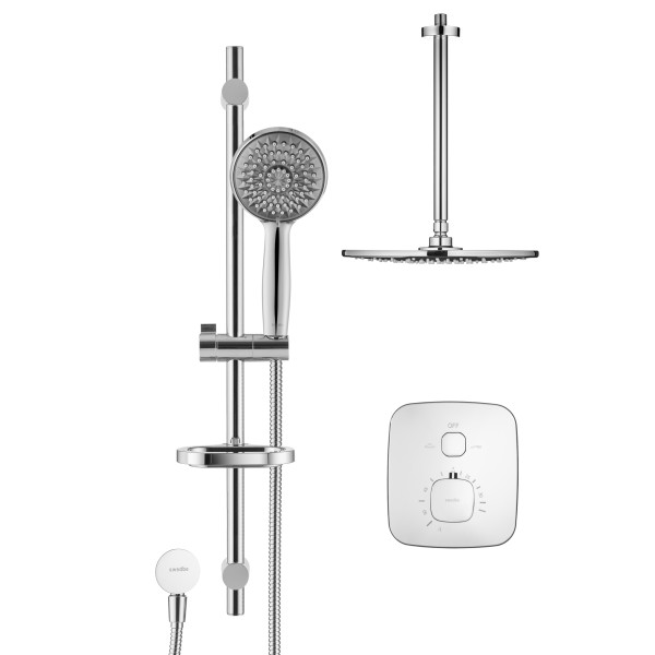 Смеситель для душа встраиваемый термостатический Swedbe Platta (с монтажным боксом) и верхним душем хром, серый (5557G1)