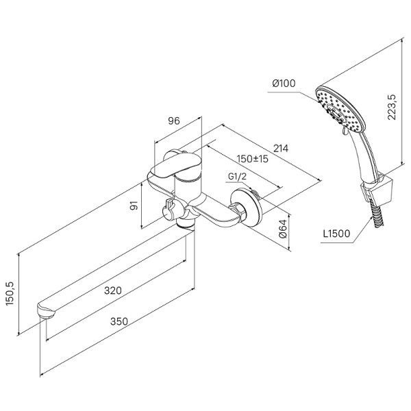 Смеситель для ванны и душа Milardo Rora с душевым комплектом, белый (RORWT00M10)