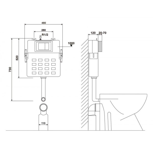 Бачок смывной скрытого монтажа Abber для приставного унитаза (AC0104)