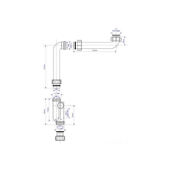 Сифон McAlpine 32 мм. трубный Р-образный 1 1/4" с отводом, вертикальный (MRCAT32-HC)