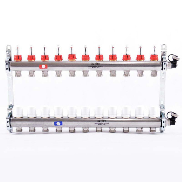Коллекторная группа Uni-Fitt 11 отводов 1"х3/4" с расходомерами и термостатическими вентилями нерж. сталь