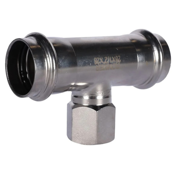 Тройник переходной 28х1/2"Вх28 Rommer из нержавеющей стали (пресс) (RSS-0015-002812) Тройник переходной 28х1/2"Вх28 Rommer из нержавеющей стали (пресс) (RSS-0015-002812)