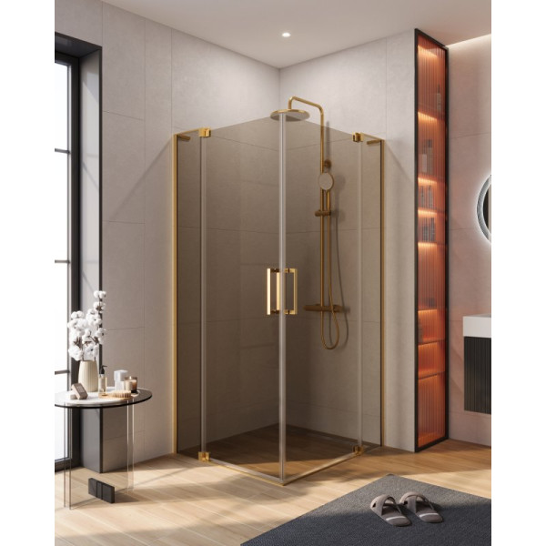 Душевой уголок Cezares Slider 80x90x195 стекло бронза, профиль брашированное золото (SLIDER-AH-2-80/90-90/100-BR-BORO)