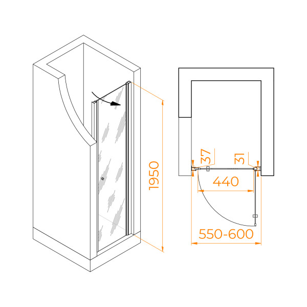 Душевая дверь RGW Dolphin 60x195 стекло прозрачное, профиль хром (54930306-11)