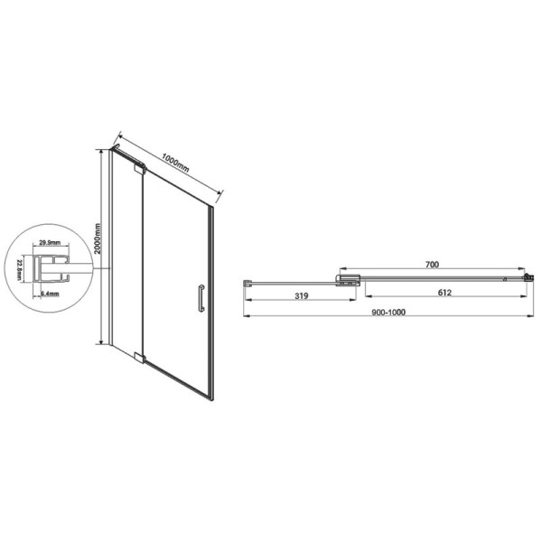 Душевая дверь Vincea Extra VDP-1E 900/1000х2000 стекло прозрачное, профиль хром (VDP-1E9010CL)