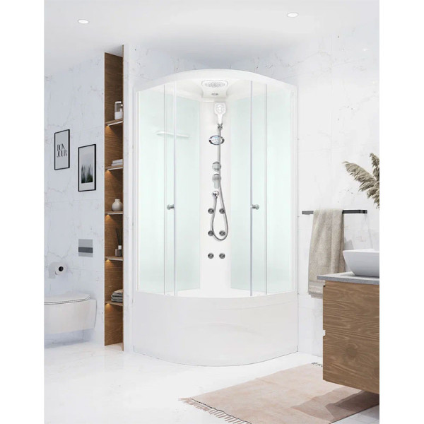 Кабина гидромассажная Melodia Classica 80х80 высокий поддон, стекло прозрачное,профиль белый (MB01006)