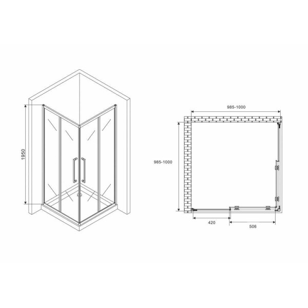 Душевой уголок Abber Schwarzer Diamant 100x100 стекло прозрачное, профиль черный (AG02100BH)