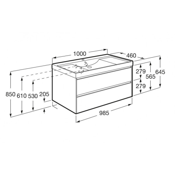 Тумба подвесная Roca Ona 985x450x565 светлый дуб (A857616512)