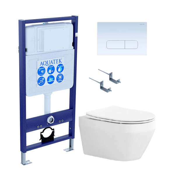 Комплект инсталляция с унитазом Aquatek Лея с клавишей смыва белая (SET AQUATEK ЛЕЯ cm-013 4в1)
