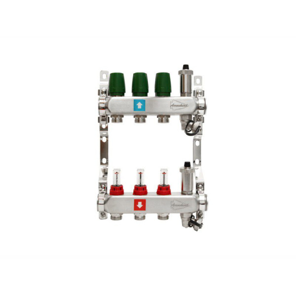 Коллекторная группа 3 отвода 1"х3/4" Arrowhead с расходомерами, дренажом и воздухоотводчиком нерж.сталь (CS-550-03)