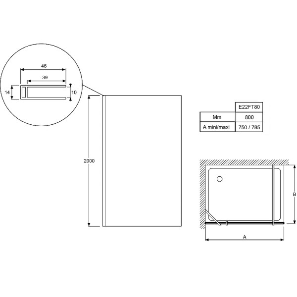Душевое ограждение Jacob Delafon Contra 80x200 стекло прозрачное, профиль черный (E22FT80-BL) Душевое ограждение Jacob Delafon Contra 80x200 стекло прозрачное, профиль черный (E22FT80-BL)