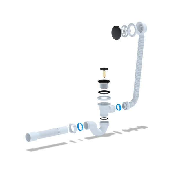 Обвязка для ванны АНИ с выпуском 1 1/2"*40 клик-клак, трубный сифон, с гибкой трубой 375*40/50, (черный) АНИ пласт (EC155BL)