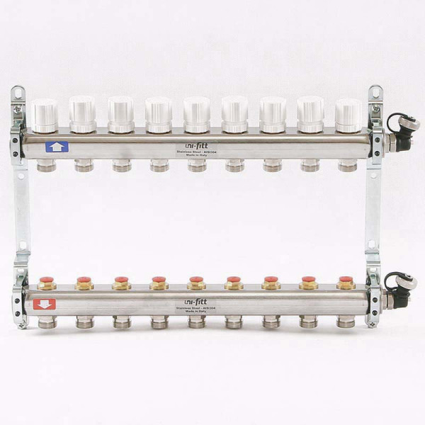 Коллекторная группа Uni-Fitt 7 отводов 1"х3/4" с балансировочными и термостатическими вентилями нерж. сталь