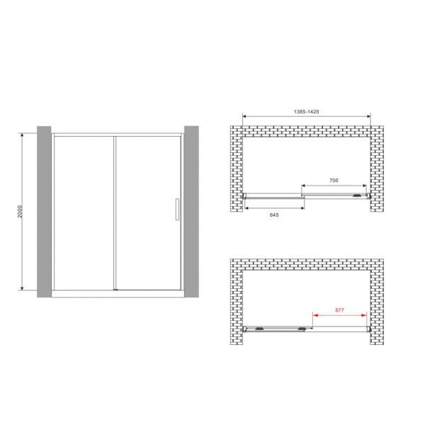 Душевая дверь Abber Komfort 140x200 стекло прозрачное, профиль хром (AG93140)