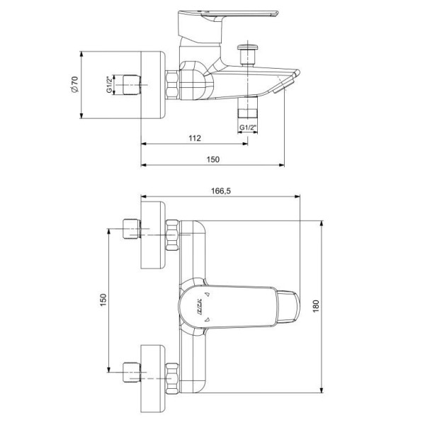 Смеситель для ванны и душа E.C.A. Lia хром (102102888EX)