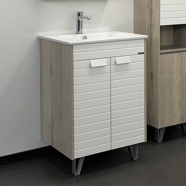 Тумба напольная Comforty Кама 610x855x470 белый глянцевый с раковиной (00-00001452)