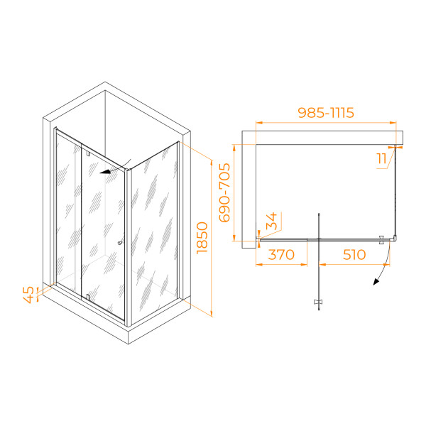Душевой уголок RGW PA-44 (PA-02 + Z-050-1) 1000x700 стекло прозрачное, профиль хром (41084407-011)