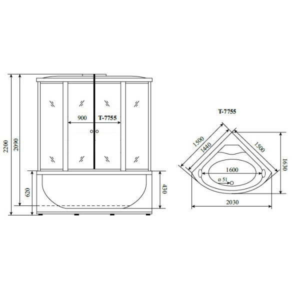 Душевая кабина с гидромассажем Timo T-7755 150x150x220 стекло прозрачное, профиль хром (T-7755) Душевая кабина с гидромассажем Timo T-7755 150x150x220 стекло прозрачное, профиль хром (T-7755)