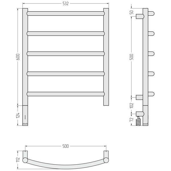 Полотенцесушитель электрический Сунержа Галант 3.1 600x500 МЭМ провод справа золото (03-6000-6050)