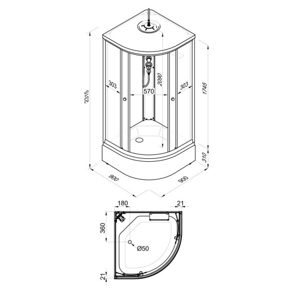 Душевая кабинаTriton Грэй 90x90 стекло тонированное, профиль черный (DK380) Душевая кабинаTriton Грэй 90x90 стекло тонированное, профиль черный (DK380)