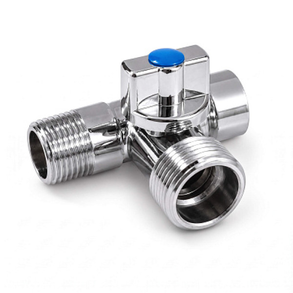 Кран шаровый STI 1/2"НРх3/4"НРх1/2"ВР проходной (хром) ТТ000020305