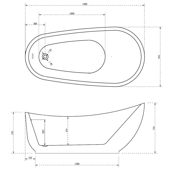 Ванна акриловая отдельностоящая Abber 180х89 белая (AB9288)