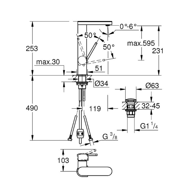 Смеситель для раковины Grohe Plus хром (23844003)