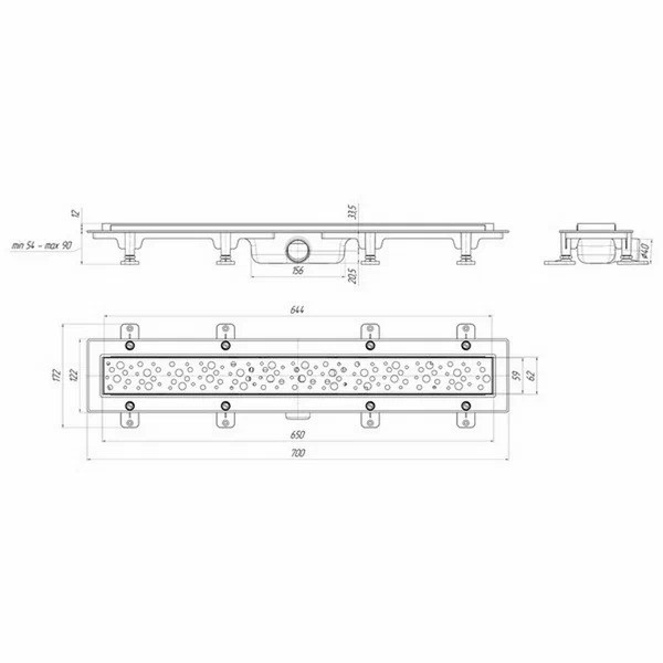Лоток душевой 650 мм. АНИ "Бриз" (реш. нерж сталь, глянц., боковой слив D40, комбинированный затвор) АНИ пласт (TL1365G)