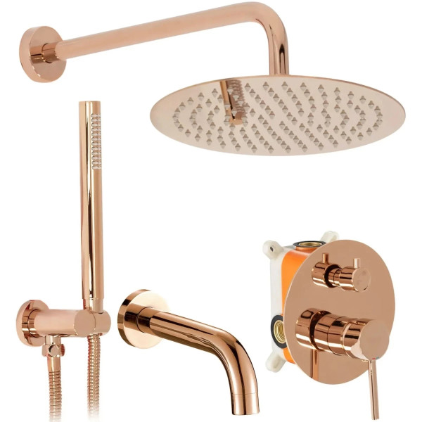 Душевая система для ванны с верхним душем Rea Lungo + Box Rose Gold (REA-P6610) Душевая система для ванны с верхним душем Rea Lungo + Box Rose Gold (REA-P6610)