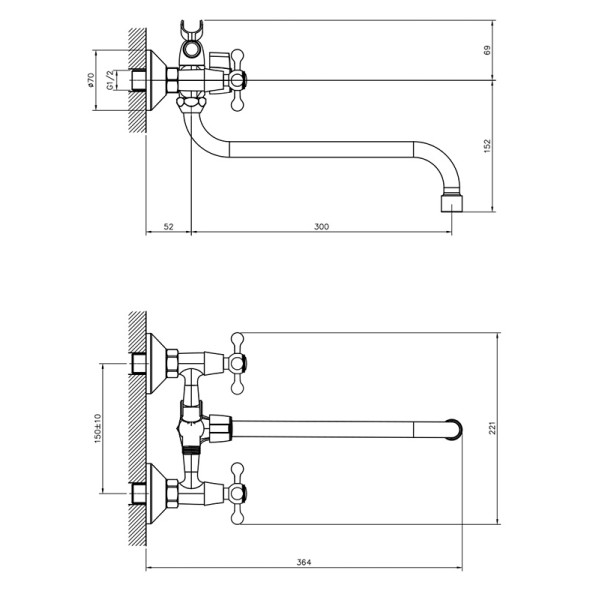 Смеситель для ванны и душа Decoroom DR54 хром (DR54045) Смеситель для ванны и душа Decoroom DR54 хром (DR54045)
