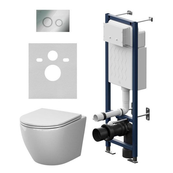 Комплект инсталляция с унитазом AM.PM ErgoFit с клав L хром глянц с подвесным унитазом Like AquaSpin 2.0 (IS110151.801901)