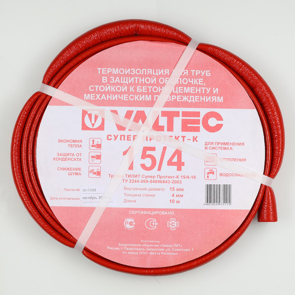 Теплоизоляция Valtec 22x4 мм. Супер Протект красная, бухта 10 м (VT.SP.R10R.2204)