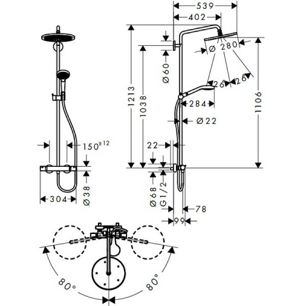 Система душевая Hansgrohe Croma Select Showerpipe 280 белая (26890670) Система душевая Hansgrohe Croma Select Showerpipe 280 белая (26890670)