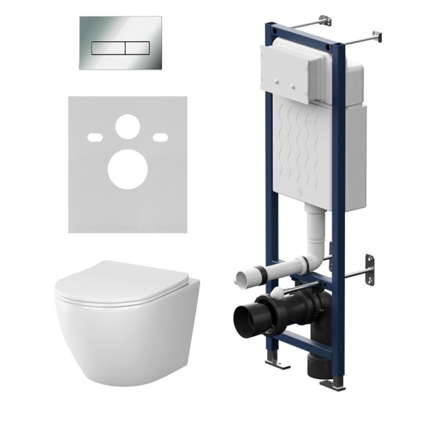 Комплект инсталляция с унитазом AM.PM ErgoFit с клав M хром глянц с подвесным унитазом Like AquaSpin 2.0 (IS110351.801901)