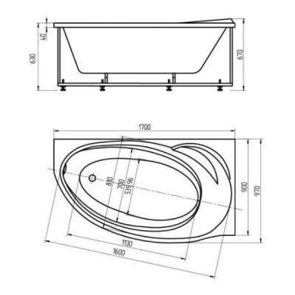 Ванна акриловая Акватек Бетта 170х97 R на каркасе