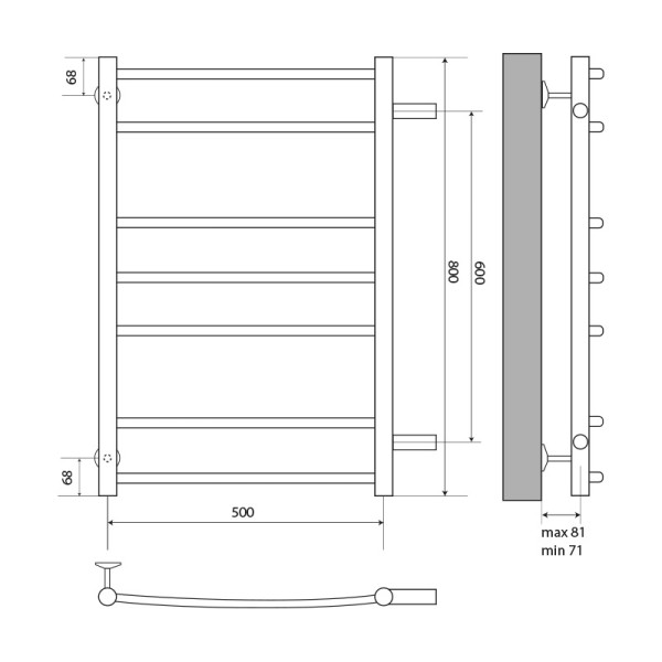 Полотенцесушитель водяной Melodia Classica 500х800 1" П7_2x3x2 м/о 60 бок.подкл. графит (MTRCA580gt)