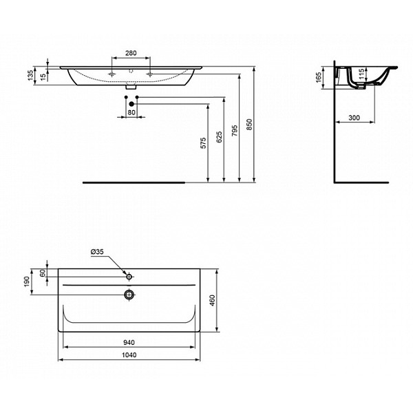 Раковина подвесная Ideal Standard Connect Air 1040x460x165 (E027401)